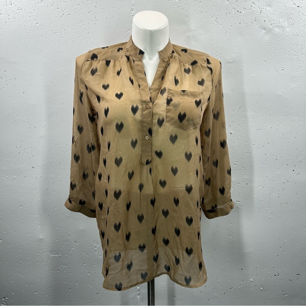 Fun 2 Fun Sheer Heart 3/4 Sleeve Blouse L